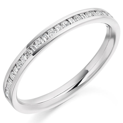 Ring - Round brilliant and baguette cut diamond channel set half eternity ring, 0.30ct - PA Jewellery