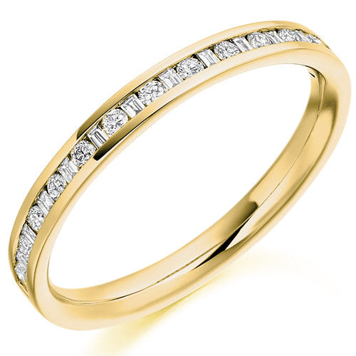Ring - Round brilliant and baguette cut diamond channel set half eternity ring, 0.30ct - PA Jewellery