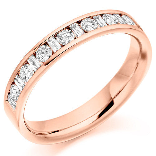Ring - Round brilliant and baguette cut diamond channel set half eternity ring, 0.50ct - PA Jewellery