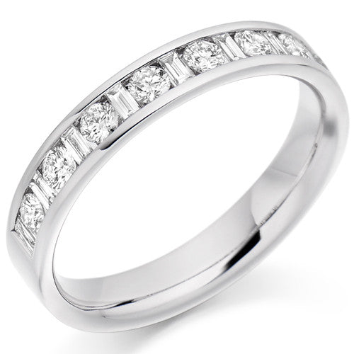 Ring - Round brilliant and baguette cut diamond channel set half eternity ring, 0.50ct - PA Jewellery
