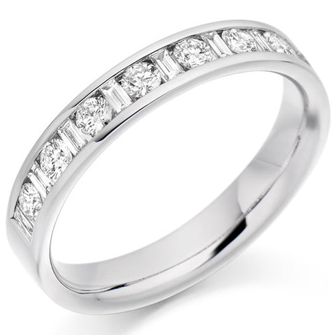 Ring - Round brilliant and baguette cut diamond channel set half eternity ring, 0.50ct  - PA Jewellery