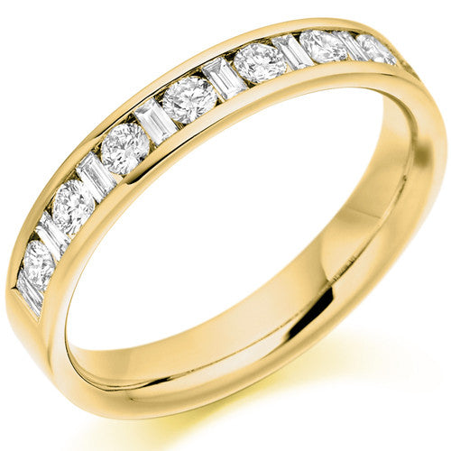 Ring - Round brilliant and baguette cut diamond channel set half eternity ring, 0.50ct - PA Jewellery