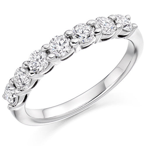 Ring - Round brilliant cut diamond claw set half eternity ring, 0.75ct - PA Jewellery