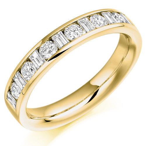 Ring - Round brilliant and baguette cut diamond channel set half eternity ring, 0.76ct - PA Jewellery