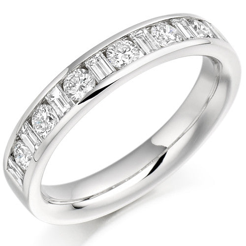 Ring - Round brilliant and baguette cut diamond channel set half eternity ring, 0.76ct - PA Jewellery