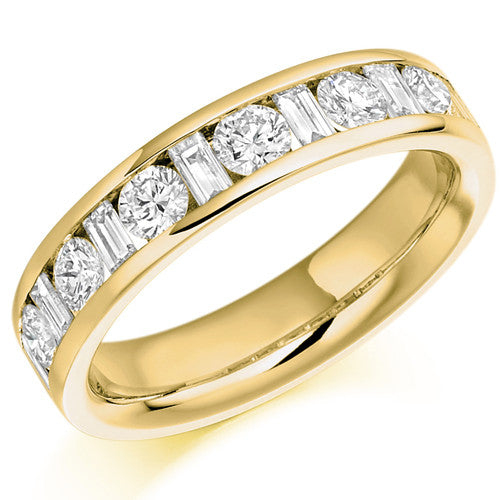 Ring - Round brilliant and baguette cut diamond channel set half eternity ring, 1.08ct - PA Jewellery