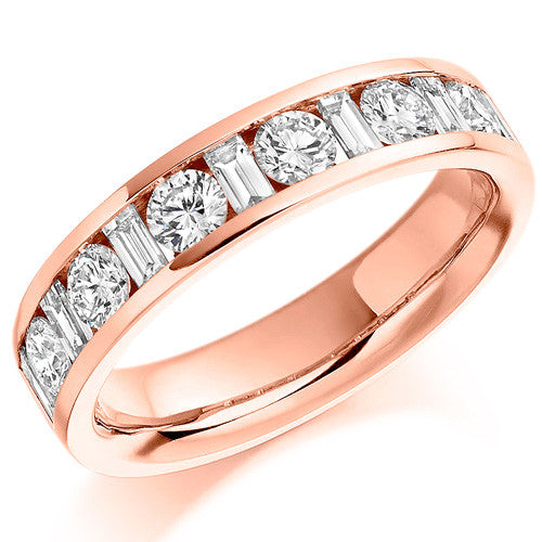 Ring - Round brilliant and baguette cut diamond channel set half eternity ring, 1.08ct - PA Jewellery