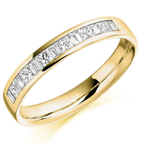 Ring - Princess and baguette cut diamond half eternity ring, 0.50ct - PA Jewellery