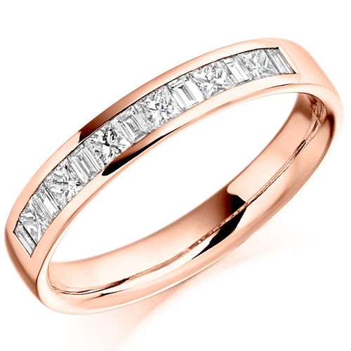 Ring - Princess and baguette cut diamond half eternity ring, 0.50ct - PA Jewellery