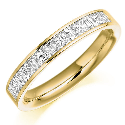Ring - Princess and baguette cut diamond half eternity ring, 0.75ct - PA Jewellery