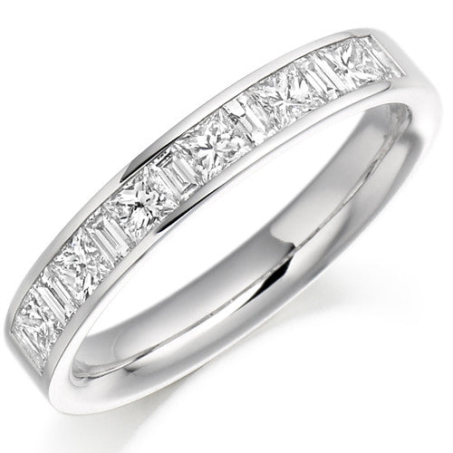 Ring - Princess and baguette cut diamond half eternity ring, 0.75ct - PA Jewellery