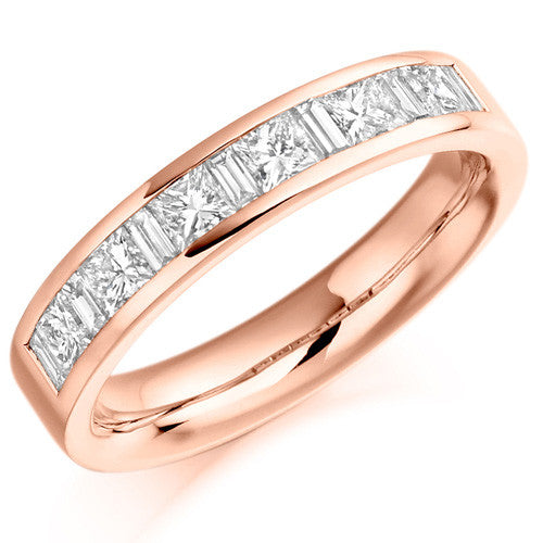 Ring - Princess and baguette cut diamond half eternity ring, 1.00ct - PA Jewellery