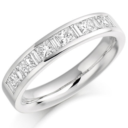 Ring - Princess and baguette cut diamond half eternity ring, 1.00ct - PA Jewellery
