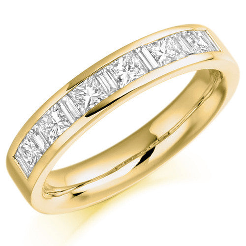 Ring - Princess and baguette cut diamond half eternity ring, 1.00ct - PA Jewellery