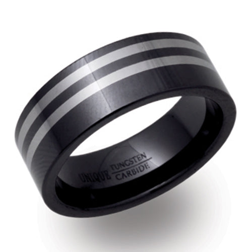 Double line detail ring in tungsten carbide and ceramic | Made For You
