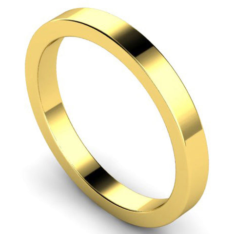 Flat profile wedding ring in yellow gold, 2.5mm width