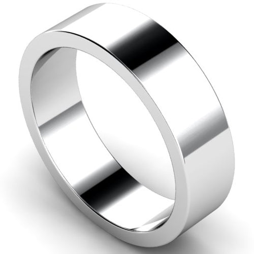Flat profile wedding ring in white gold | 6mm width