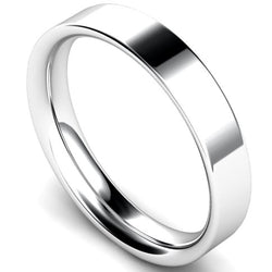 Flat court profile wedding ring in white gold, 4mm width