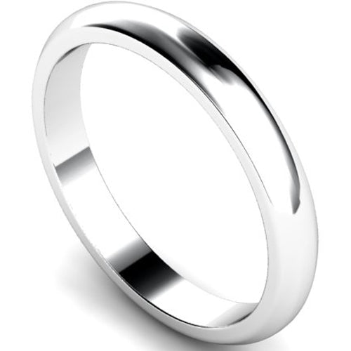 D-shape profile wedding ring in white gold | 3mm width