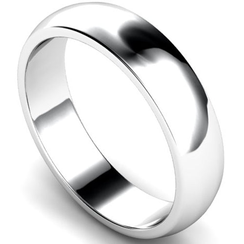 D-shape profile wedding ring in white gold | 5mm width