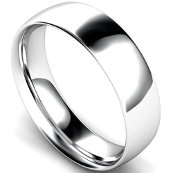 Traditional court profile wedding ring in white gold, 6mm width