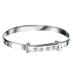 Twinkle star diamond set expanding bangle in silver