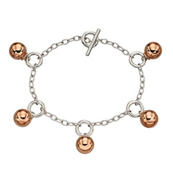 Bead detail toggle bracelet in silver with rose gold plating