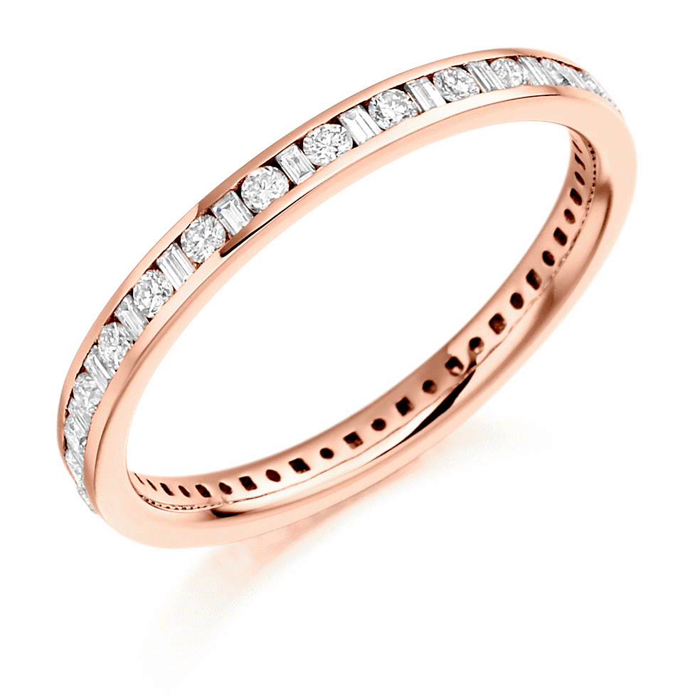 Ring - Round brilliant and baguette cut diamond channel set full eternity ring, 0.50ct - PA Jewellery