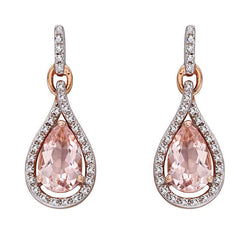 Morganite and diamond drop earrings in 9ct rose gold