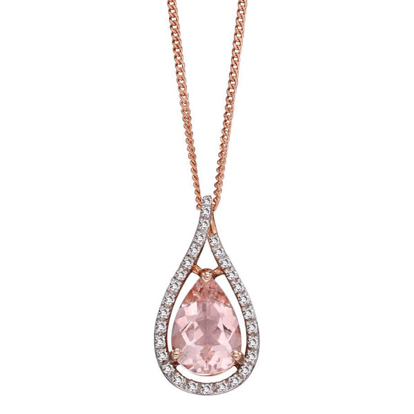 Morganite and diamond pendant and chain in 9ct rose gold
