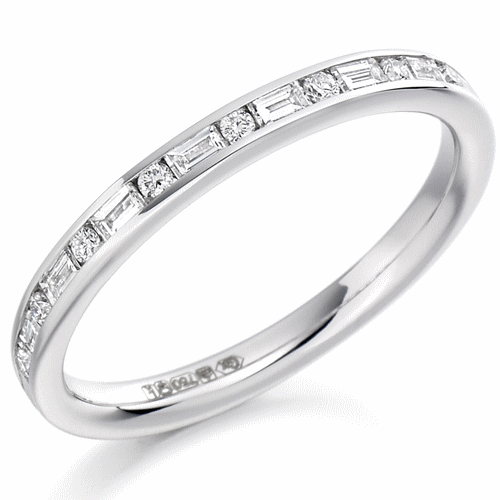 Ring - Round brilliant and baguette cut diamond channel set half eternity ring, 0.30ct - PA Jewellery