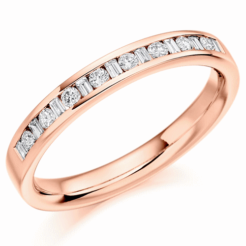 Ring - Round brilliant and baguette cut diamond channel set half eternity ring, 0.25ct - PA Jewellery