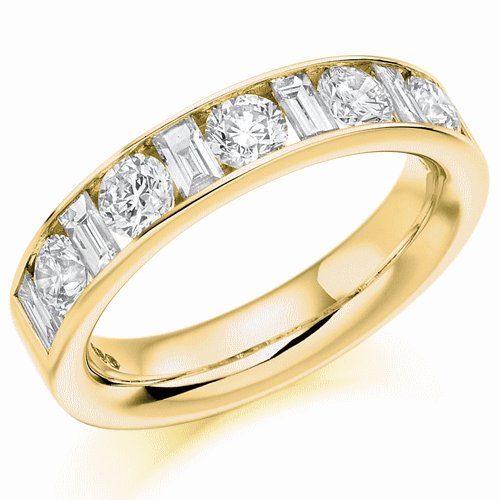 Ring - Round brilliant and baguette cut diamond channel set half eternity ring, 1.50ct - PA Jewellery