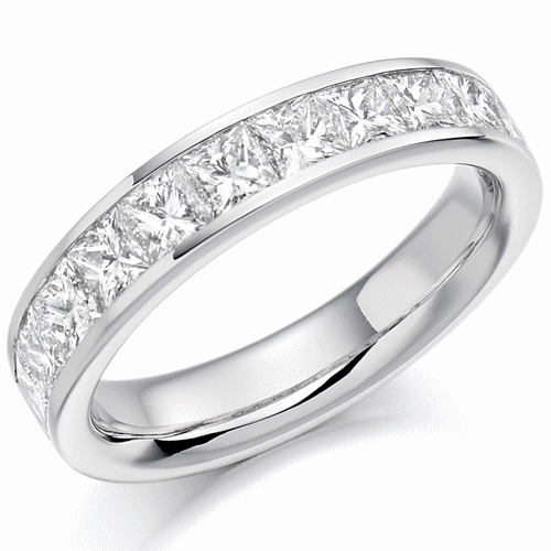 Ring - Princess cut diamond channel set half eternity ring, 1.50ct - PA Jewellery
