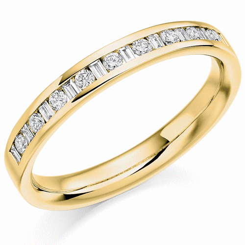 Ring - Round brilliant and baguette cut diamond channel set half eternity ring, 0.25ct - PA Jewellery