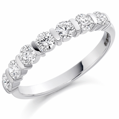Ring - Round brilliant cut diamond bar set half eternity ring, 0.75ct - PA Jewellery