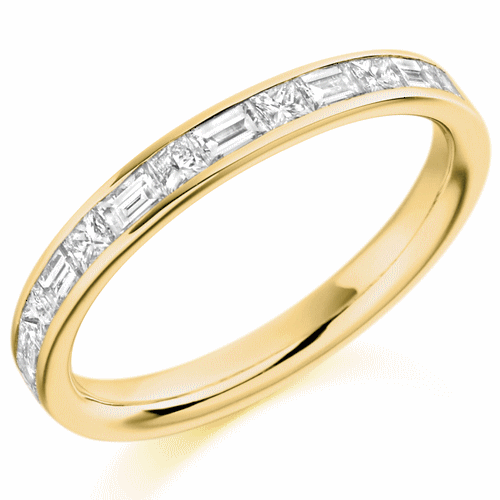Ring - Princess and baguette cut diamond half eternity ring, 0.60ct - PA Jewellery