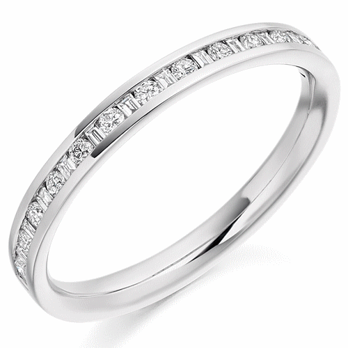 Ring - Round brilliant and baguette cut diamond channel set half eternity ring, 0.30ct - PA Jewellery