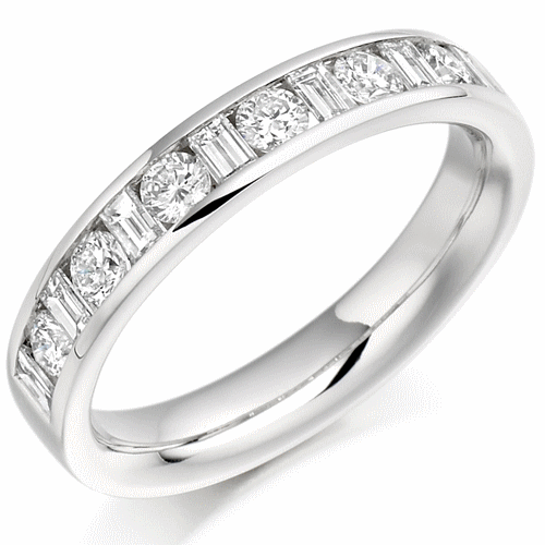 Ring - Round brilliant and baguette cut diamond channel set half eternity ring, 0.76ct - PA Jewellery