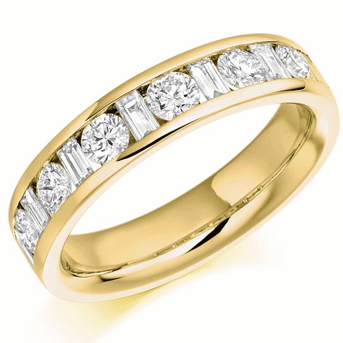 Ring - Round brilliant and baguette cut diamond channel set half eternity ring, 1.08ct - PA Jewellery
