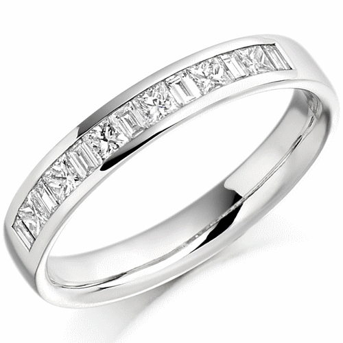 Ring - Princess and baguette cut diamond half eternity ring, 0.50ct - PA Jewellery