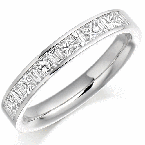 Ring - Princess and baguette cut diamond half eternity ring, 0.75ct - PA Jewellery