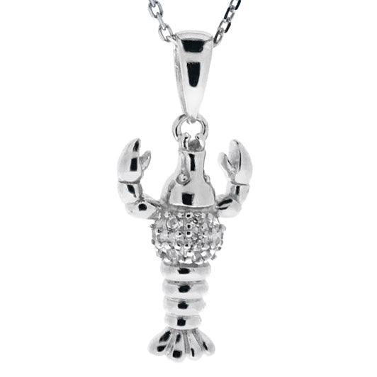 Cubic zirconia set lobster pendant and chain in silver