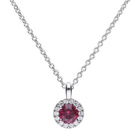 Red cubic zirconia halo cluster pendant and chain in silver