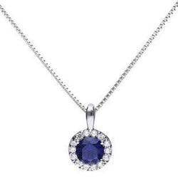 Blue cubic zirconia halo pendant and chain in silver