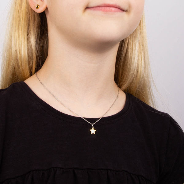 Diamond set star pendant and chain in silver with gold plating