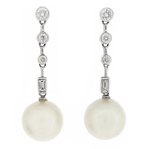 Cultured pearl and diamond drop earrings in 18ct white gold