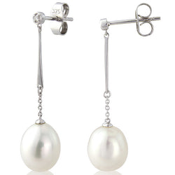 Earrings - Freshwater pearl and diamond earrings in 9ct white gold  - PA Jewellery