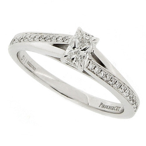 Rings - Phoenix cut diamond solitaire with diamond set shoulders in 18ct white gold, 0.33ct - PA Jewellery