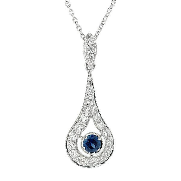 Sapphire and Diamond Cluster Pendant and Chain in 18ct White Gold